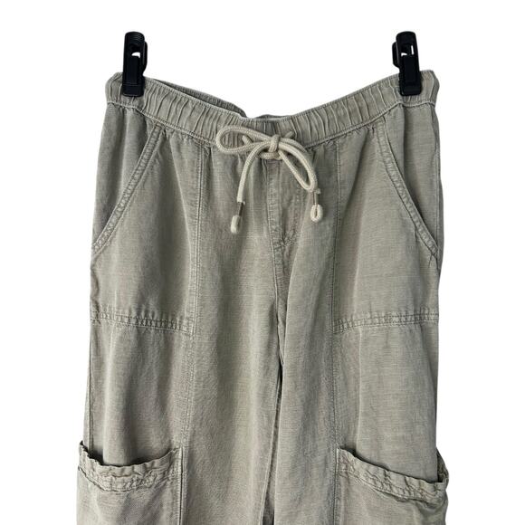 Nicole Miller Cargo Pants Womens Small Olive Green Linen Lyocell Utility Joggers - Picture 2 of 13